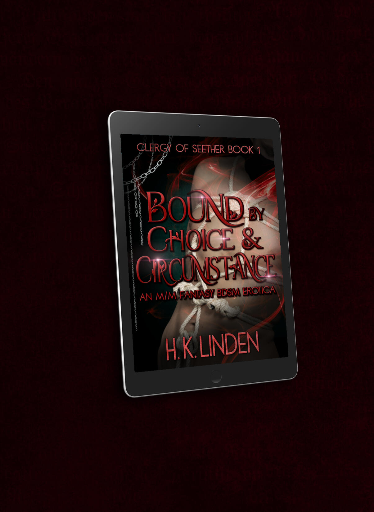 Ereader with cover for Bound by Choice & Circumstance on it.